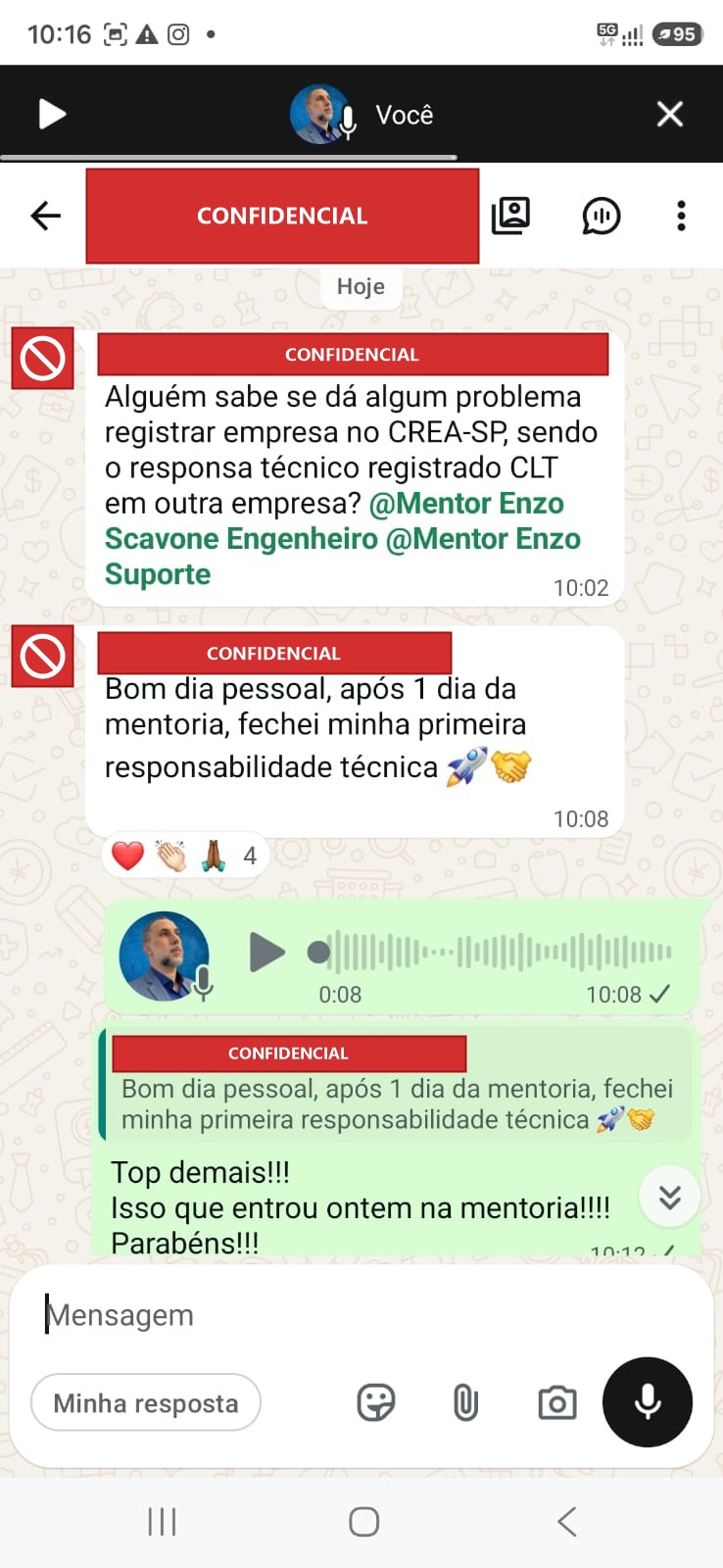 Print de aluno: fechou a primeira responsabilidade técnica
