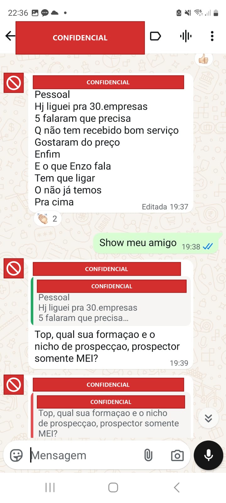 Print de aluno: ligou pra 30 empresas e 5 disseram que precisam